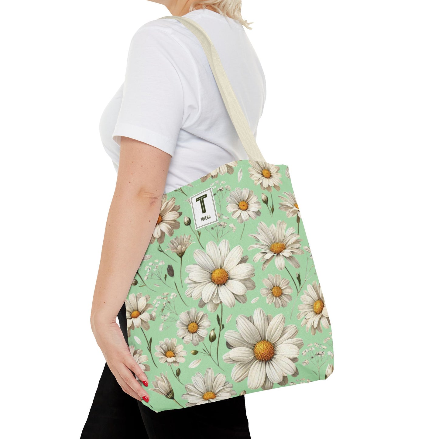 Daisy Tote Bag - Floral Summer Green Design