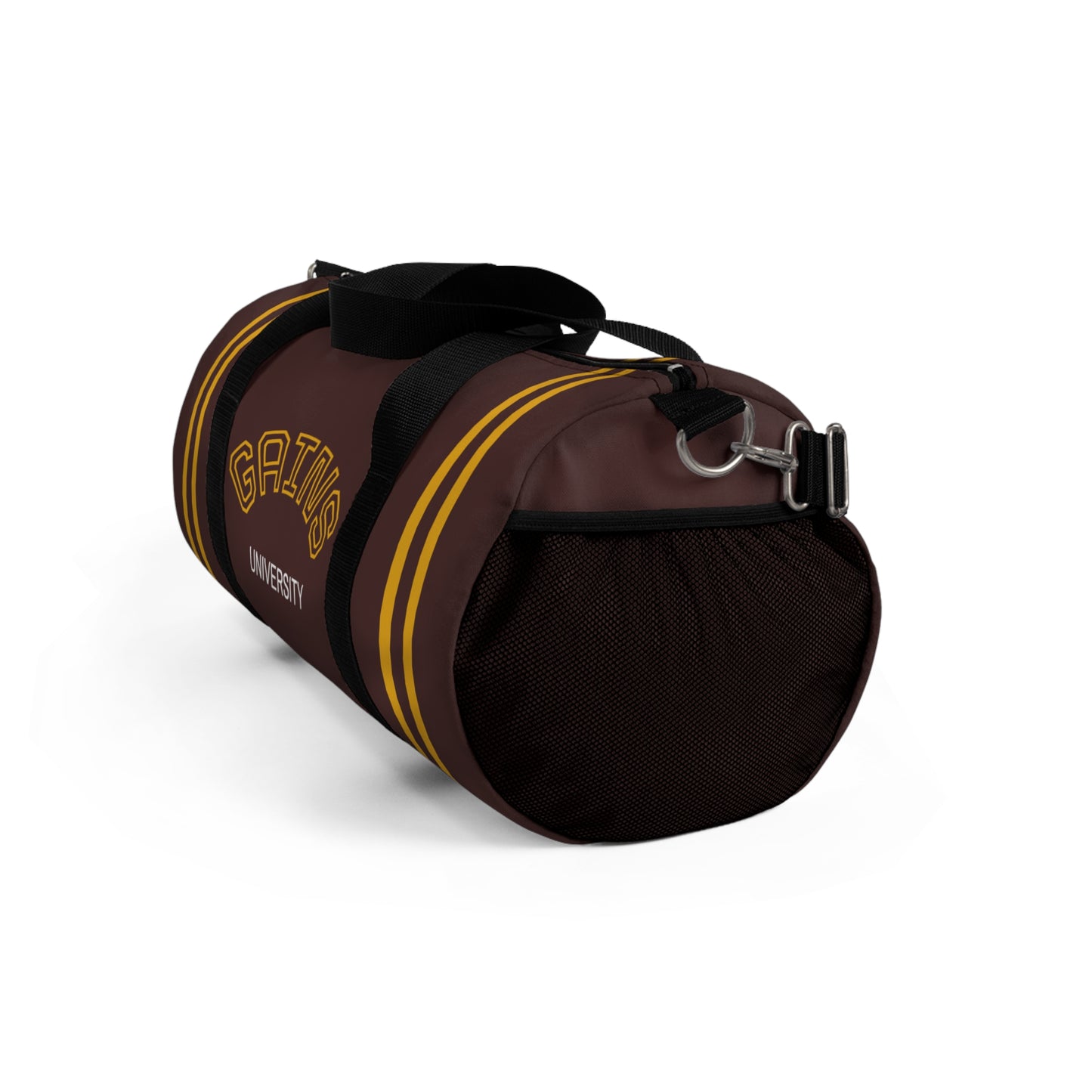Gains University Duffel Bag — Retro Gym Travel Bag with Athletic Stripe