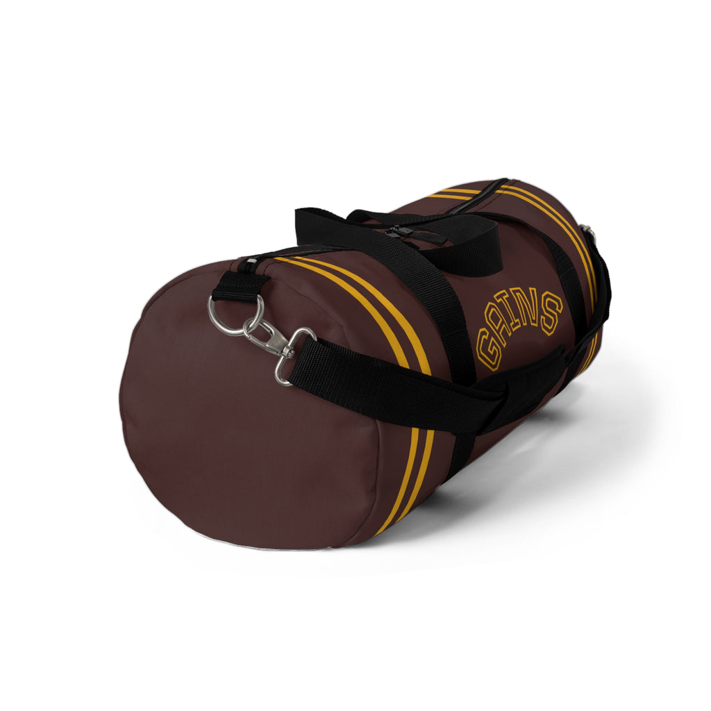 Gains University Duffel Bag — Retro Gym Travel Bag with Athletic Stripe